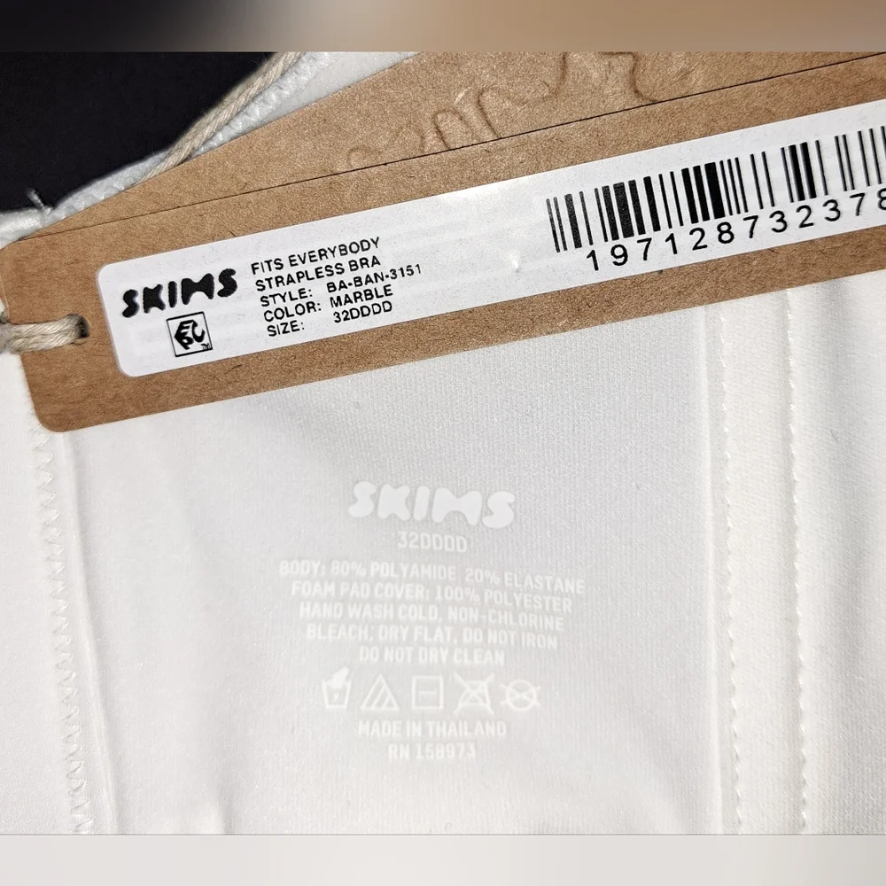 💕SKIMS Fits Everybody Lightly Lined Underwire Strapless Bra White MARBLE 32DDDD - Picture 6 of 12